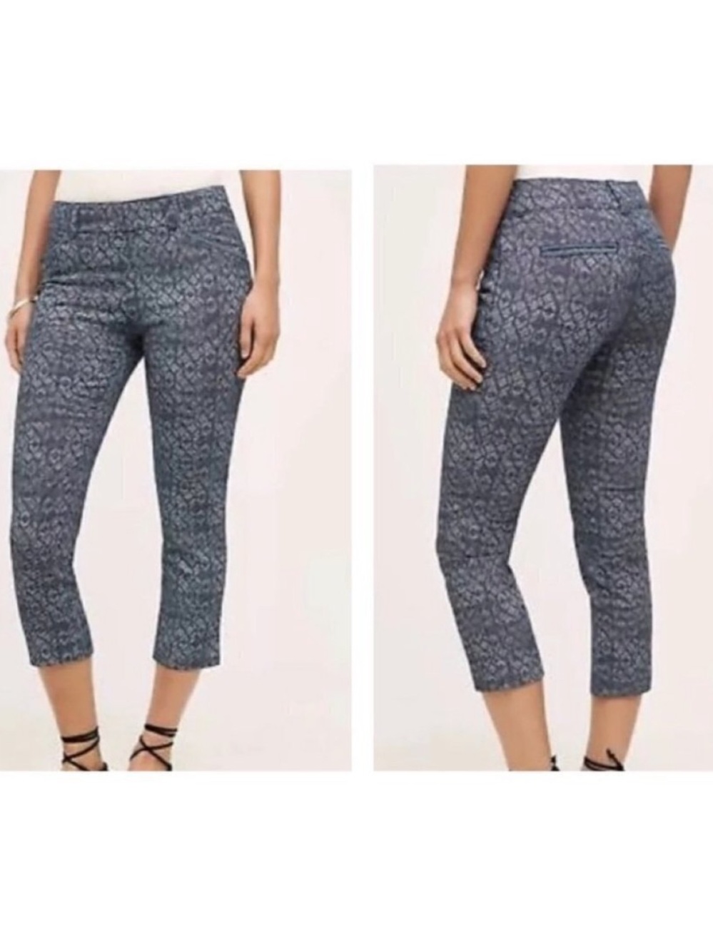 Anthropologie Cartonnier size 8 Blue Textured Print Charlie Ankle Trousers Pants
